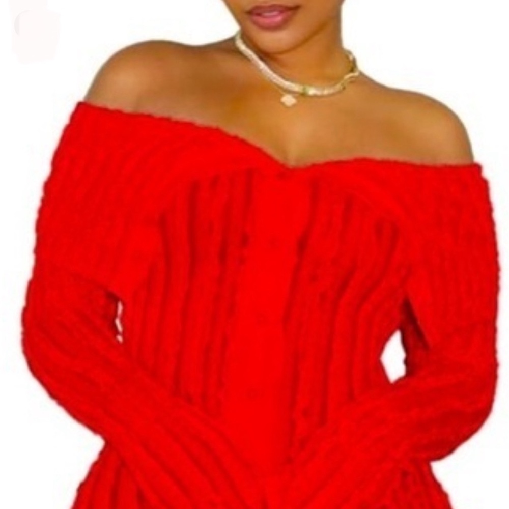 DRESS: Fire Engine Red Sheer Off Shoulder Ruffle Dress, NWOT - Picture 2 of 5